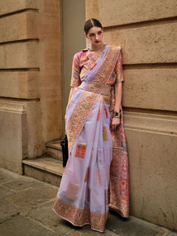 Odette - Women Lavender Modal Floral Saree with Unstitched Blouse