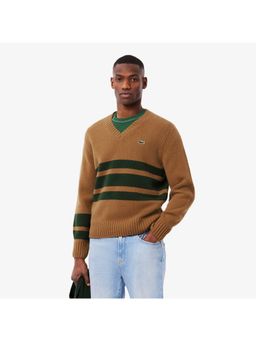 Lacoste - Striped Wool V Neck Sweater