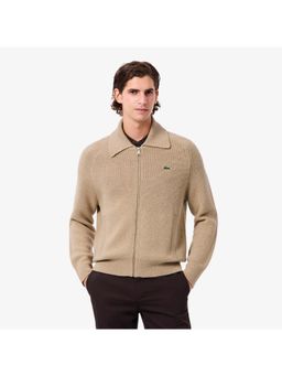 Lacoste - Carded Wool Zip Front Polo Neck Sweater