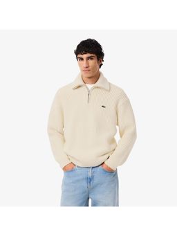 Lacoste - High Neck Half Zipper Heavy Wool Sweater
