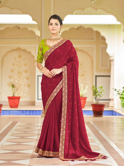 Odette - Festive Designer Maroon Saree with Unstitched Blouse