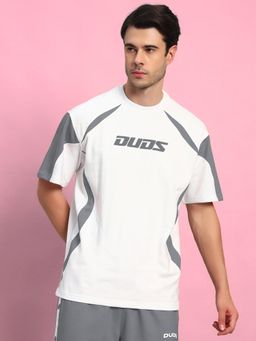 WEARDUDS - Men White Cotton Self Design Oversized T-Shirt