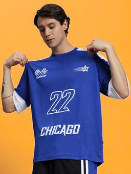 WEARDUDS - Men Blue Polyester Graphic Oversized Tank Top