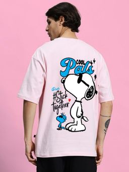 WEARDUDS - Men Pink Cotton Graphic Oversized T-Shirt