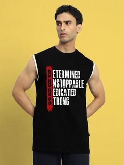 WEARDUDS - Men Black Cotton Graphic Oversized Tank Top