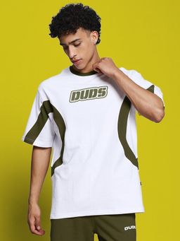 WEARDUDS - Men White Cotton Self Design Oversized T-Shirt