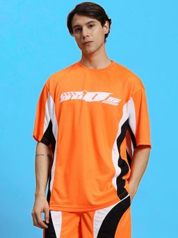 WEARDUDS - Men Orange Polyester Colorblock Oversized T-Shirt