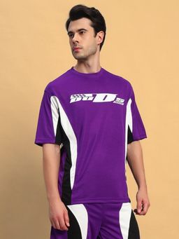 WEARDUDS - Men Purple Polyester Graphic Oversized T-Shirt
