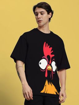 WEARDUDS - Men Black Cotton Graphic Oversized T-Shirt