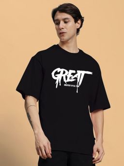 WEARDUDS - Men Black Cotton Graphic Oversized T-Shirt