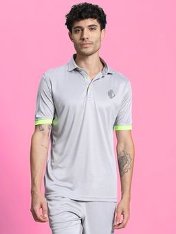 WEARDUDS - Men Grey Polyester Solid Regular Polo T-Shirt