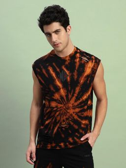 WEARDUDS - Men Black Cotton Tie & Dye Oversized Tank Top
