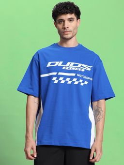 WEARDUDS - Men Blue Polyester Graphic Oversized T-shirt