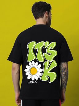 WEARDUDS - Men Black Cotton Graphic Oversized T-shirt