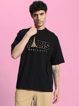WEARDUDS - Men Black Cotton Graphic Oversized T-shirt