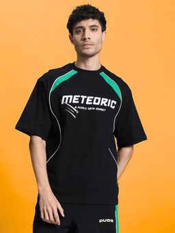 WEARDUDS - Men Black Cotton Graphic Oversized T-shirt