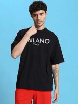 WEARDUDS - Men Black Cotton Graphic Oversized T-shirt