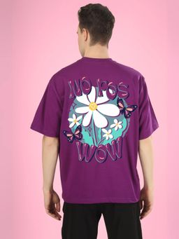 WEARDUDS - Men Purple Cotton Graphic Oversized T-shirt