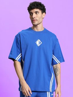 WEARDUDS - Men Blue Cotton Self Design Oversized T-shirt