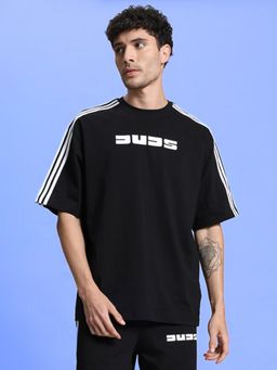 WEARDUDS - Men Black Cotton Self Design Oversized T-shirt