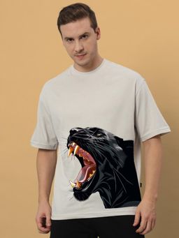 WEARDUDS - Men Grey Cotton Graphic Oversized T-shirt