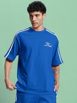 WEARDUDS - Men Blue Cotton Self Design Oversized T-shirt