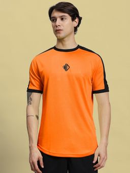 WEARDUDS - Men Orange Polyester Colorblock Regular T-shirt