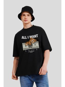 UNDERRATED CLUB - Men Black Cotton Printed Oversized T-Shirt