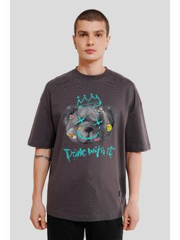 UNDERRATED CLUB - Men Grey Cotton Printed Oversized T-Shirt