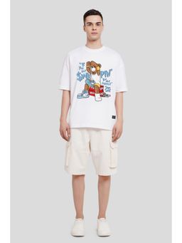 UNDERRATED CLUB - Men White Cotton Printed Oversized T-Shirt