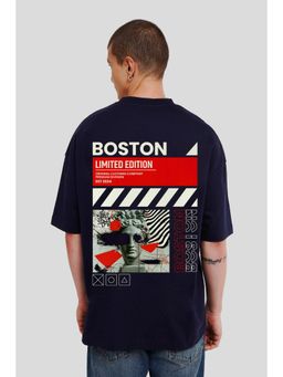UNDERRATED CLUB - Men Navy Blue Cotton Printed Oversized T-Shirt