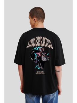 UNDERRATED CLUB - Men Black Cotton Graphic Oversized T-Shirt