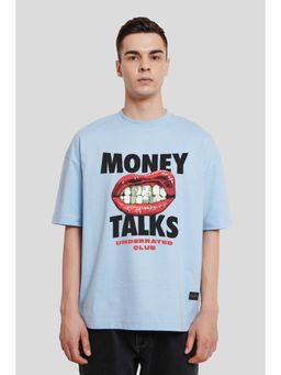 UNDERRATED CLUB - Men Blue Cotton Printed Oversized T-Shirt