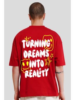 UNDERRATED CLUB - Men Red Cotton Typography Oversized T-Shirt