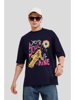 UNDERRATED CLUB - Men Navy Blue Cotton Printed Oversized T-Shirt