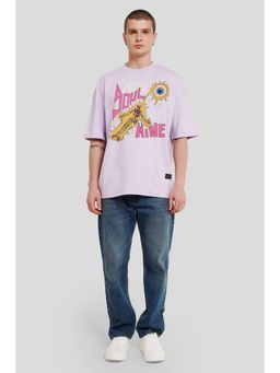 UNDERRATED CLUB - Men Lavender Cotton Printed Oversized T-Shirt