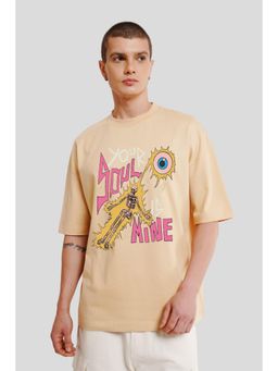 UNDERRATED CLUB - Men Beige Cotton Printed Oversized T-Shirt