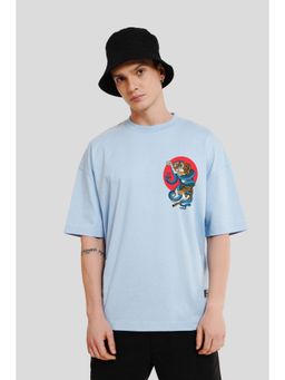UNDERRATED CLUB - Men Blue Cotton Printed Oversized T-Shirt
