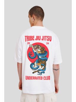 UNDERRATED CLUB - Men White Cotton Printed Oversized T-Shirt