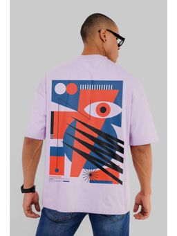 UNDERRATED CLUB - Men Lavender Cotton Geometric Oversized T-Shirt