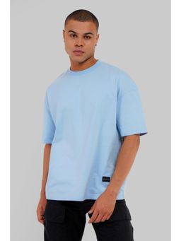 UNDERRATED CLUB - Men Blue Cotton Solid Oversized T-Shirt