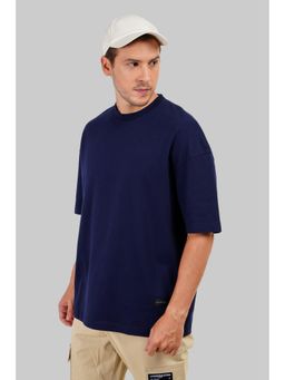 UNDERRATED CLUB - Men Navy Blue Cotton Solid Oversized T-Shirt