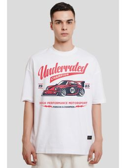 UNDERRATED CLUB - Men White Cotton Graphic Oversized T-Shirt
