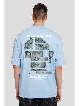 UNDERRATED CLUB - Men Blue Cotton Graphic Oversized T-Shirt