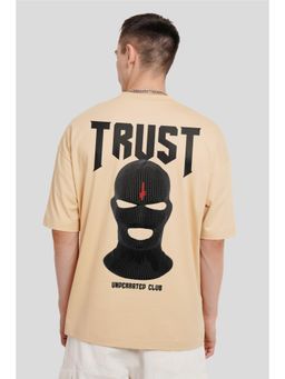UNDERRATED CLUB - Men Beige Cotton Printed Oversized T-Shirt