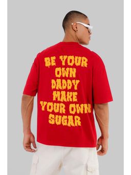 UNDERRATED CLUB - Men Red Cotton Typography Oversized T-Shirt