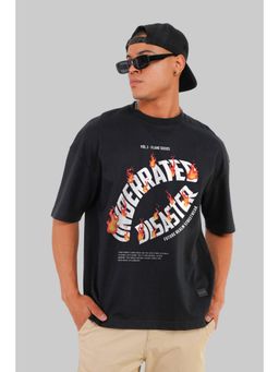 UNDERRATED CLUB - Men Black Cotton Typography Oversized T-Shirt
