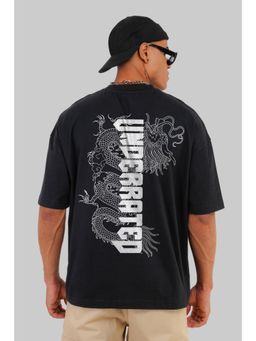 UNDERRATED CLUB - Men Black Cotton Graphic Oversized T-Shirt