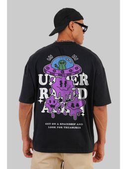 UNDERRATED CLUB - Men Black Cotton Printed Oversized T-Shirt