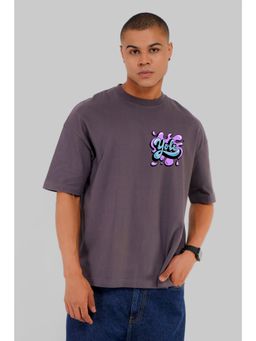 UNDERRATED CLUB - Men Grey Cotton Graphic Oversized T-Shirt